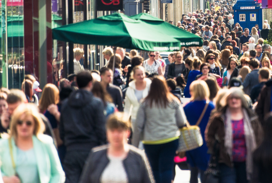 Crowd of people on a high street