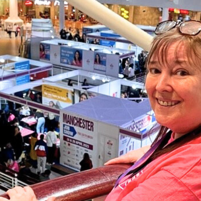 Careers adviser Lis at a jobs fair in Manchester's Trafford Centre