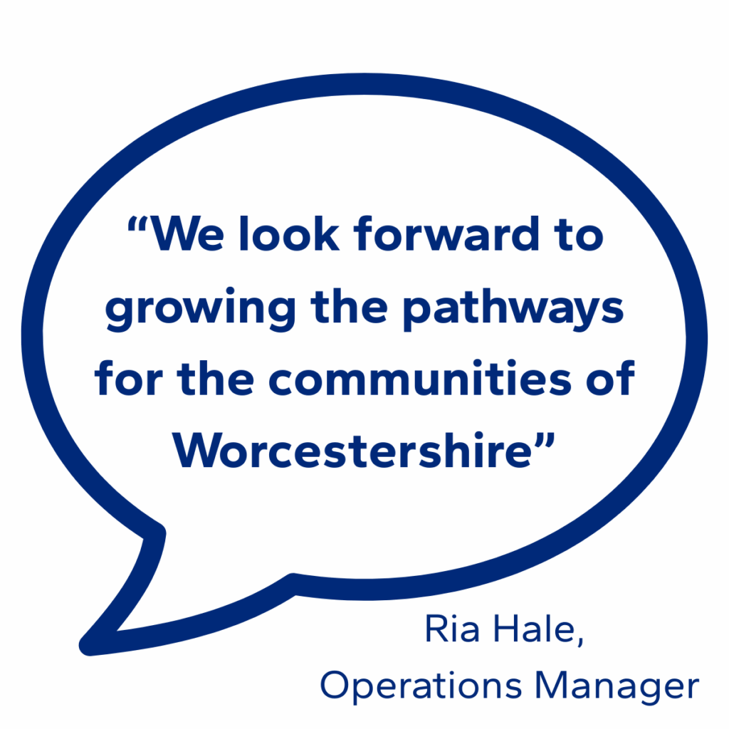 A speech bubble containing a quote from Seetec Operations Manager Ria Hale which reads: "We look forward to growing the pathways for the communities of Worcestershire."