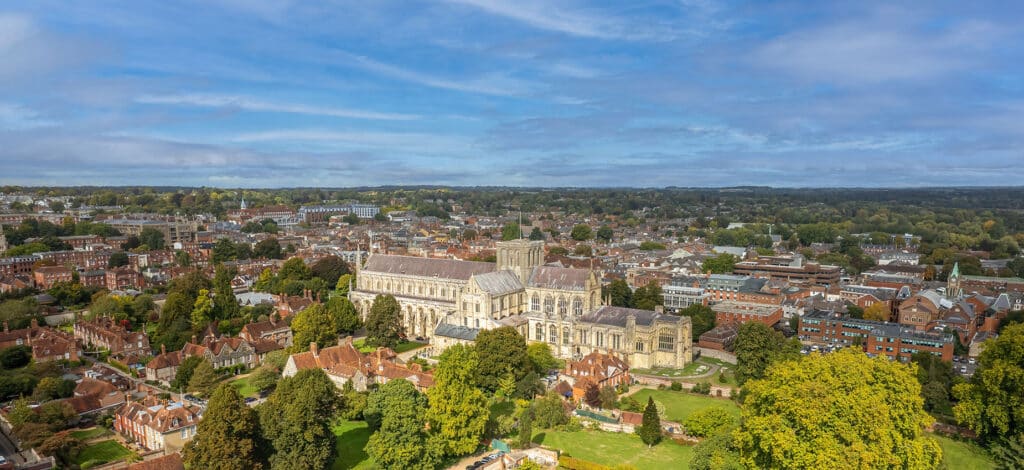 The Cathedral Church of the Holy Trinity, Saint Peter, Saint Paul and Saint Swithun, commonly known as Winchester Cathedral.